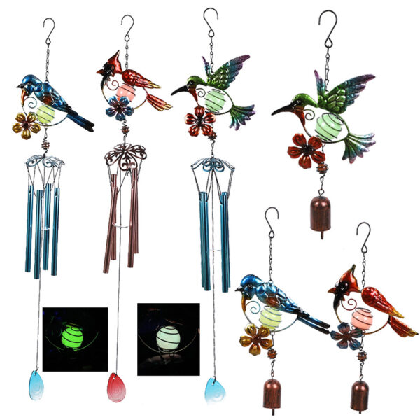 Wholesale Cross-border New Luminous Bird Wind Bell Fluorescent UV Shiny Ball Metal Bell Aluminum Alloy Tube Hanging Spot