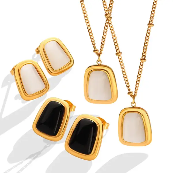 Wholesale PVD Coated Real Gold Plated 18K Gold Geometric 304 Stainless Steel French Style Waterproof Non Tarnish Earrings Necklace