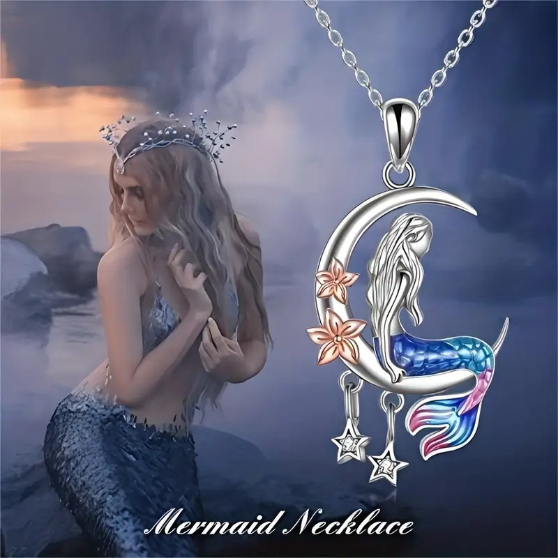 Wholesale Amazon cross-border new personalized mermaid star multi-color necklace European and American fashion Valentine's Day gift pendant