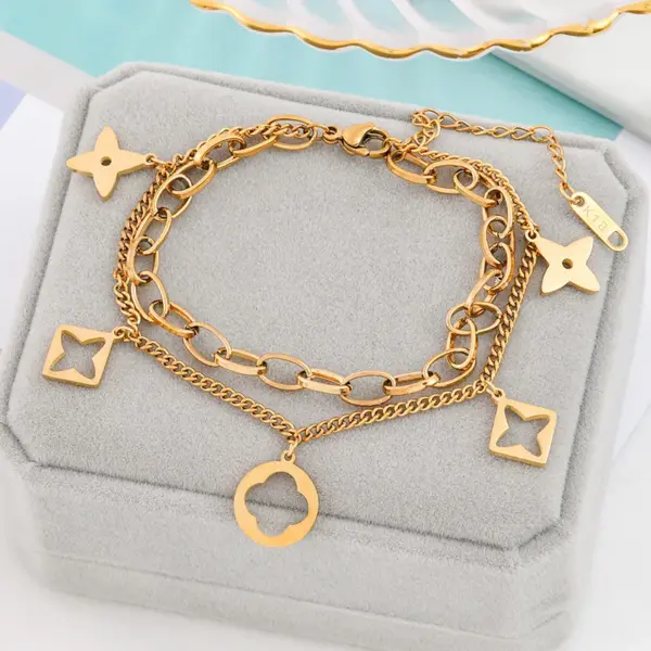 Wholesale Fashion Four Leaf Clover Eye Titanium Steel Plating Bracelets 1 Piece