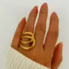 304 Stainless Steel Geometric PVD Coated White Shell Real Gold Plated Casual Nordic Style Retro Waterproof Non Tarnish Irregular Surgical Steel Anxiety Ring Open Rings