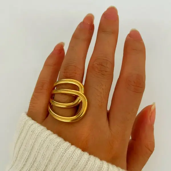 304 Stainless Steel Geometric PVD Coated White Shell Real Gold Plated Casual Nordic Style Retro Waterproof Non Tarnish Irregular Surgical Steel Anxiety Ring Open Rings