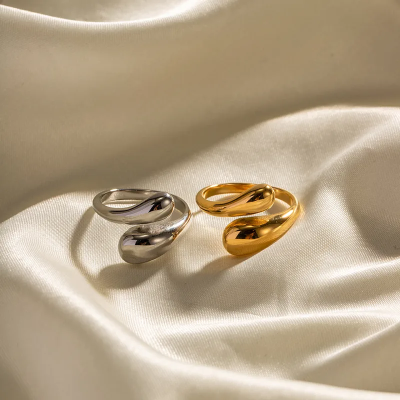 Wholesale Real Gold Plated 304 Stainless Steel PVD Coated Irregular Waterproof Non Tarnish Criss Cross INS Style Open Ring For Women'S