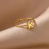 PVD Coated Real Gold Plated Letter 304 Stainless Steel Elegant Simple Style Streetwear Waterproof Non Tarnish Open Rings
