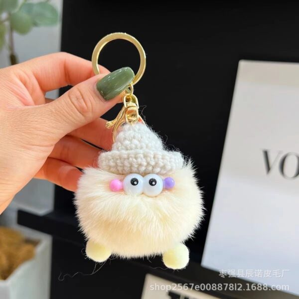 Wholesale [small bean cubes] imitation rex rabbit fur South Korea ins ugly cute small coal cart key chain pendant bag pendant gift