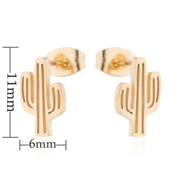 Wholesale PVD Coated 18K Gold Real Gold Plated Cactus 304 Stainless Steel Casual Waterproof Non Tarnish Ear Studs