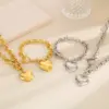 Wholesale PVD Coated 18K Gold Plated Heart Shape Stainless Steel Simple Style Waterproof Non Tarnish Bracelets Necklace