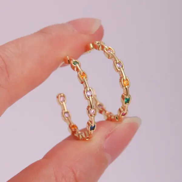2 Pieces Vintage Style Simple Style Solid Color Plating Inlay Copper Zircon 18K Gold Plated Hoop Earrings