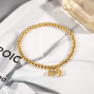 7859 Elastic String Lotus Seedpod Bracelet / Gold