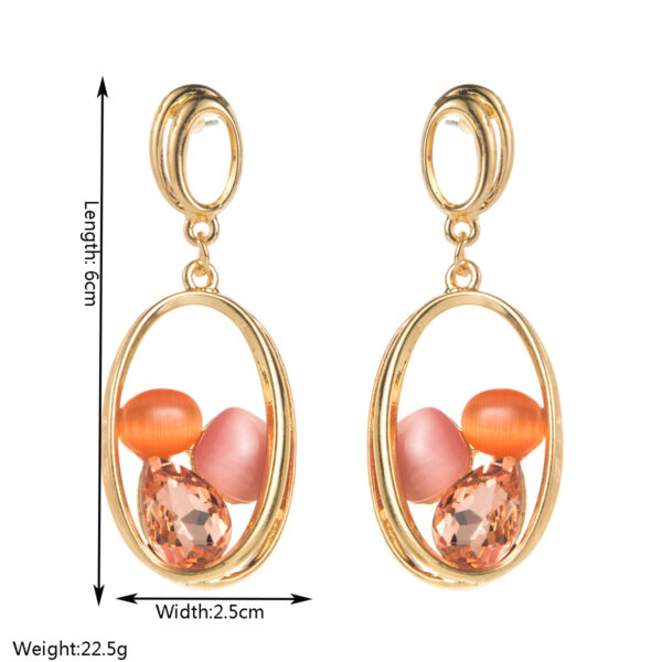 Wholesale European and American Ins Style Exaggerated Long Earrings S925 Silver Needle Inlaid with Diamond Cat's Eye Stone Personalized High-End Elegant Earrings for Women