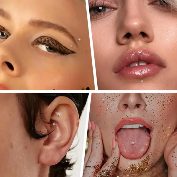 Wholesale Titanium Double Headed Ear Studs Brow Bone Piercing With Internal Thread Imported Czech Diamond Lip Studs Unisex Body Piercing