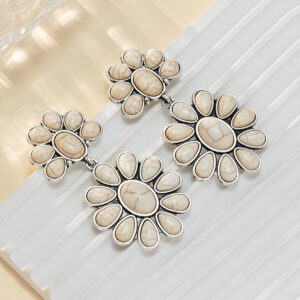 Wholesale European and American Hot Double Flower Design Classic Elegant Elegant Bohemian Turquoise Alloy Drop Earrings
