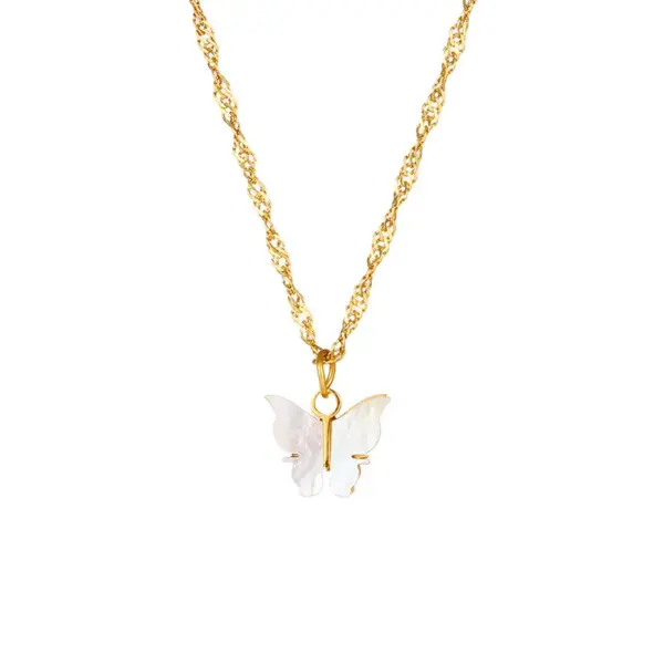 Wholesale PVD Coated Real Gold Plated 18K Gold Butterfly 304 Stainless Steel Waterproof Non Tarnish 304 Stainless Steel Necklace