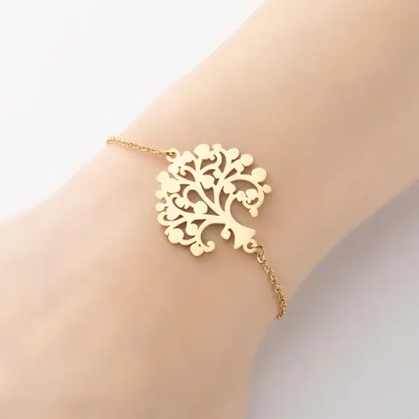 Wholesale PVD Coated 18K Gold Real Gold Plated Tree 201 Stainless Steel Modern Style Waterproof Non Tarnish 201 Stainless Steel Bracelets