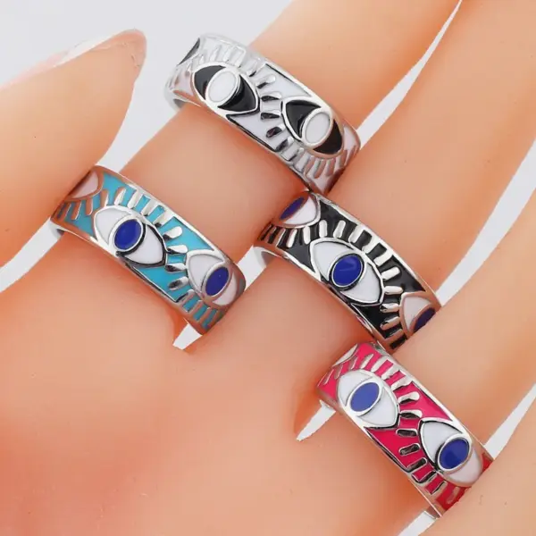 Wholesale Fashion Devil's Eye Copper Open Ring Inlay Resin Copper Rings