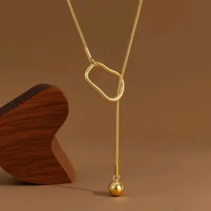 X01219-Pull-out Round Bead Necklace - Gold