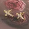 Wholesale 1 Pair Simple Style Classic Style Geometric Cross Plating Inlay Copper Zircon 18K Gold Plated Ear Studs