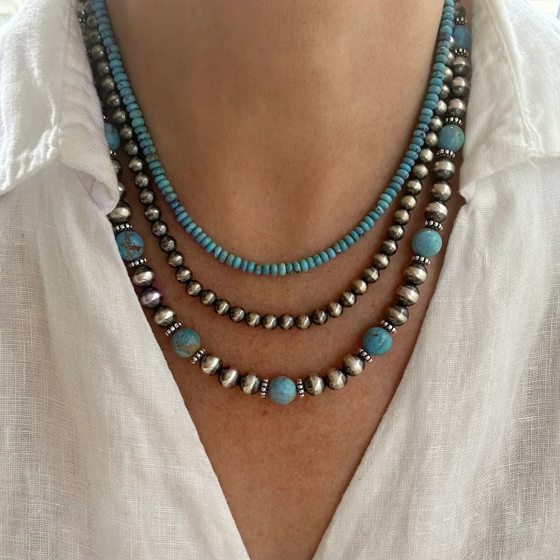 Wholesale Cross-border Retro Niche Design Turquoise Necklace Women Stacked to Wear High-end Three-piece Suit Necklace Jewelry