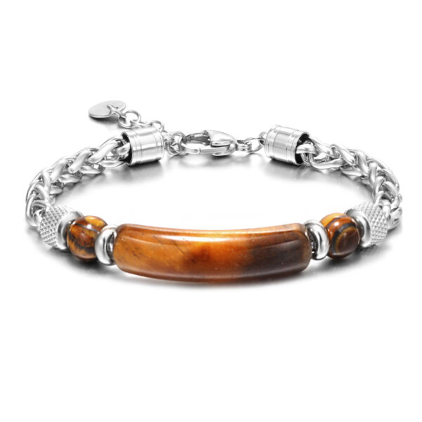 Wholesale Retro cool titanium steel tiger eye stone men's bracelet