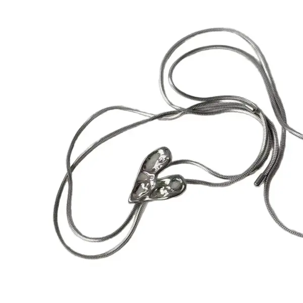 Wholesale Long Chain Liquid Metal Heart Sweater Necklace Adjustable Cool Sweet Titanium Steel Non-Fading For Women