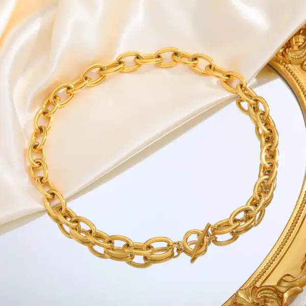 Wholesale PVD Coated Real Gold Plated 18K Gold Solid Color 304 Stainless Steel Vacation Classic Style Waterproof Non Tarnish Chain Necklace Necklace