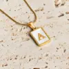Wholesale Luxurious Letter Stainless Steel Plating Inlay 18K Gold Plated Shell Pendant Necklace