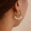 Wholesale PVD Coated Real Gold Plated 18K Gold Circle 201 Stainless Steel Freshwater Pearl Elegant Bohemian Roman Style Waterproof Non Tarnish Drop Earrings