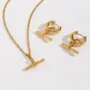 PVD Coated Real Gold Plated 18K Gold Geometric 304 Stainless Steel Vintage Style Waterproof Non Tarnish 304 Stainless Steel Pendant Necklace Hoop Earrings