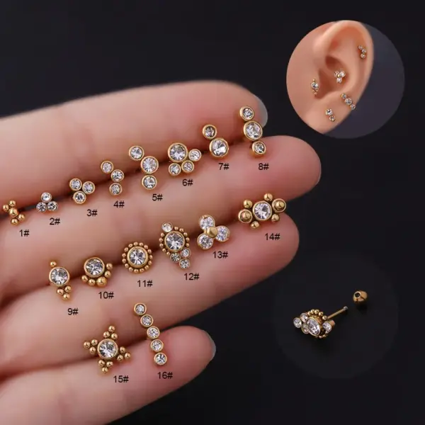 316L Stainless Steel Zircon Ear Cartilage Rings & Studs Round Waterproof Non Tarnish Surgical Steel Unisex