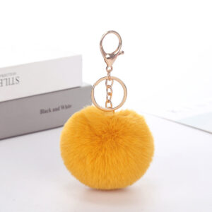 Turmeric / Rabbit fur ball keychain