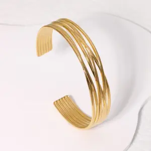 Wholesale PVD Coated Real Gold Plated 18K Gold Solid Color 304 Stainless Steel Simple Style Waterproof Non Tarnish Cuff Bracelets