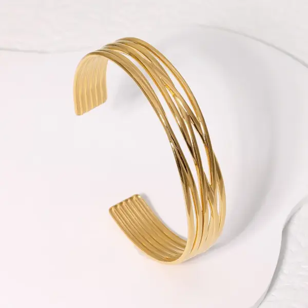Wholesale PVD Coated Real Gold Plated 18K Gold Solid Color 304 Stainless Steel Simple Style Waterproof Non Tarnish Cuff Bracelets