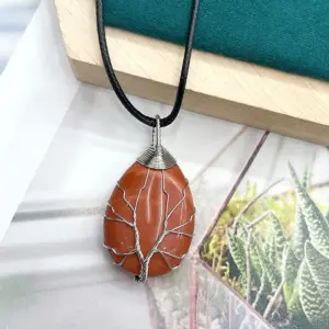 Red Jasper Silver / Lucky Tree Water Drops (Including Leather Rope) 13.5G