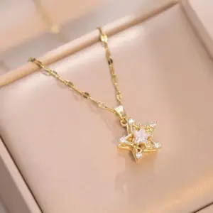 X1459 Gold Five-Pointed Star Rotating Necklace