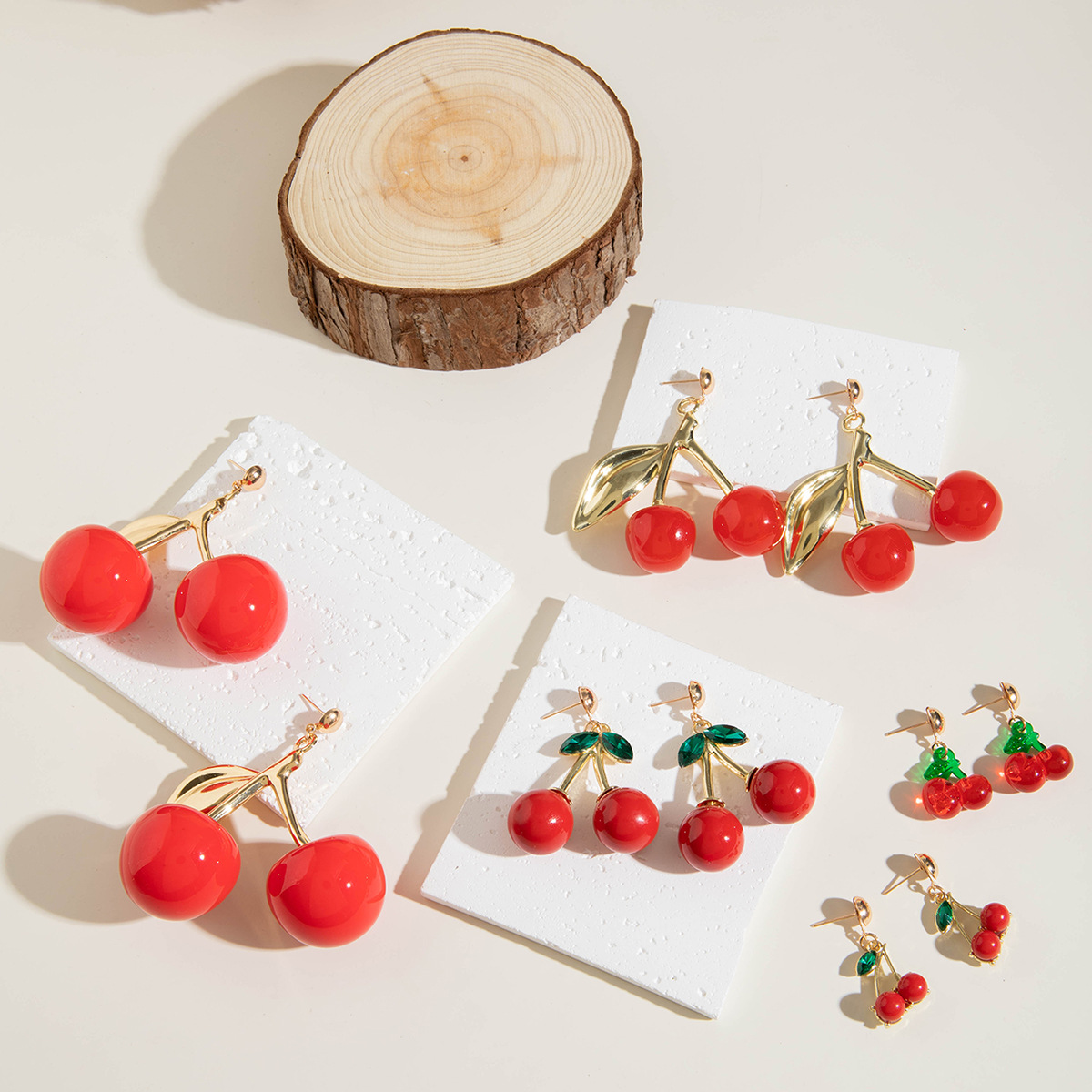 Wholesale Europe and the United States cross-border sweet fashion acrylic personality cute red cherry temperament Valentine's Day gift earrings