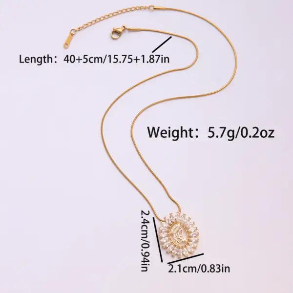 Wholesale 304 Stainless Steel Copper Round Virgin Mary Water Plating Zircon 18K Gold Plated Hip-Hop Punk Plating Inlay Snake Chain Gold Pendant Necklace