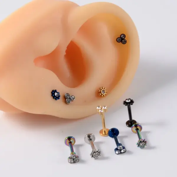 Wholesale 1 Piece Lip Rings Casual Geometric 304 Stainless Steel Zircon 18K Gold Plated Lip Rings Ear Cartilage Rings & Studs