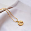 Wholesale Vintage-style diamond-encrusted sun and moon tarot card brass gold-plated clavicle chain, exquisite