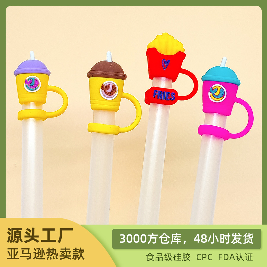 Wholesale Customized New Food Grade Silicone Neon Color Straw Cap 10mm Straw Cap Cartoon Straw Cover