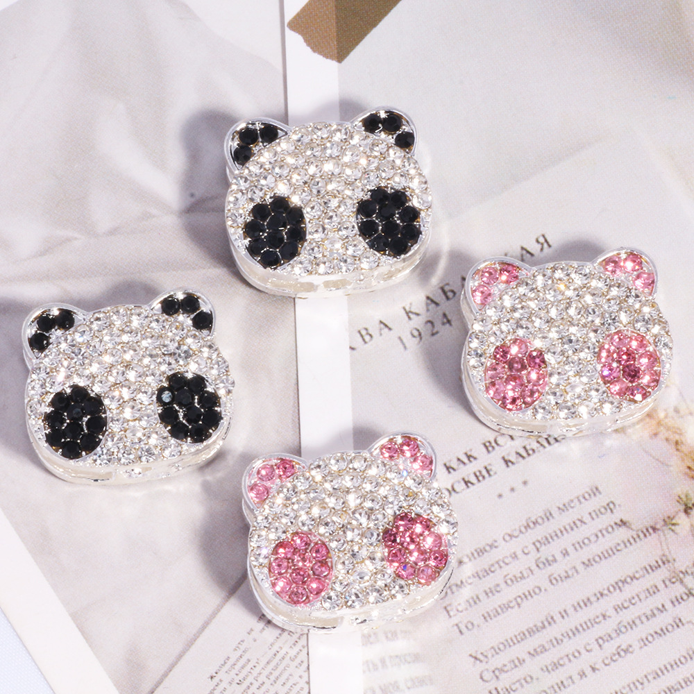 Wholesale Three-dimensional double-sided full-diamond panda four-hole loose beads beaded DIY mobile phone key chain necklace bag chain aessories