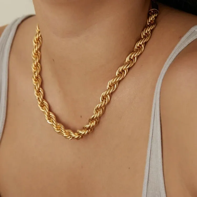 Wholesale PVD Coated Real Gold Plated 18K Gold Twist 304 Stainless Steel Simple Style Waterproof Non Tarnish 304 Stainless Steel Necklace