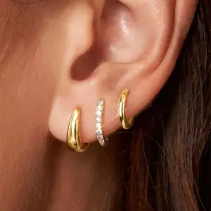 3 Pieces Elegant Vintage Style Solid Color Plating Inlay 304 Stainless Steel Zircon 14K Gold Plated Earrings