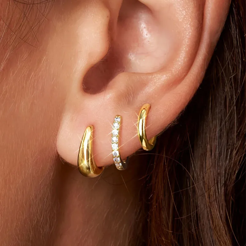 Wholesale 3 Pieces Elegant Vintage Style Solid Color Plating Inlay 304 Stainless Steel Zircon 14K Gold Plated Earrings