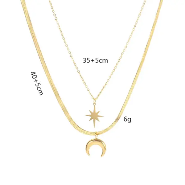 Wholesale Jewelry Elegant Simple Style Hexagram Moon Titanium Steel Double Layer Necklaces