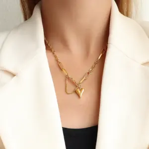 86163 Peach Heart Gold Necklace with Tassel 44 5cm