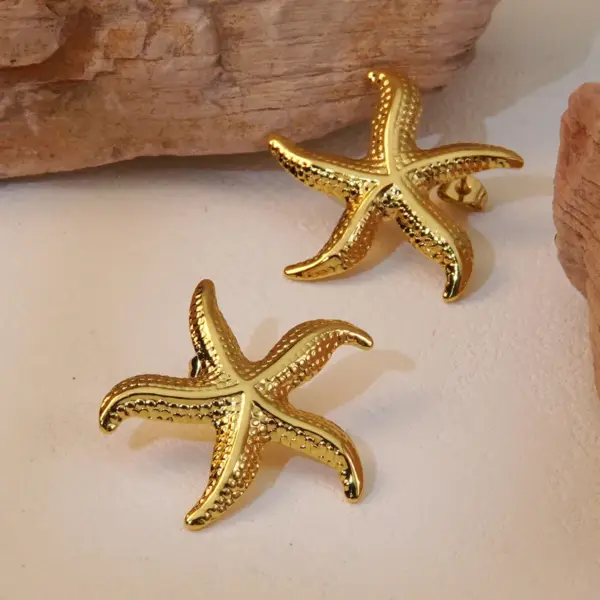 1 Pair Beach Streetwear Starfish 304 Stainless Steel Imitation Gold Electroplating Ear Studs