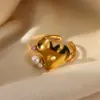 Wholesale PVD Coated Real Gold Plated Heart Shape Flower 304 Stainless Steel Imitation Pearl Elegant Classical Romantic Waterproof Non Tarnish Open Rings Rings
