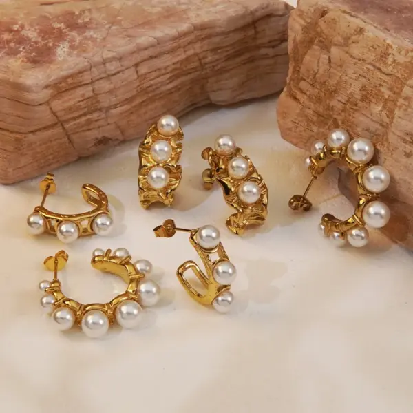 304 Stainless Steel Plastic C Shape Electroplating Acrylic Golden Plated Casual Novelty Classic Style Waterproof Non Tarnish Inlay Earrings