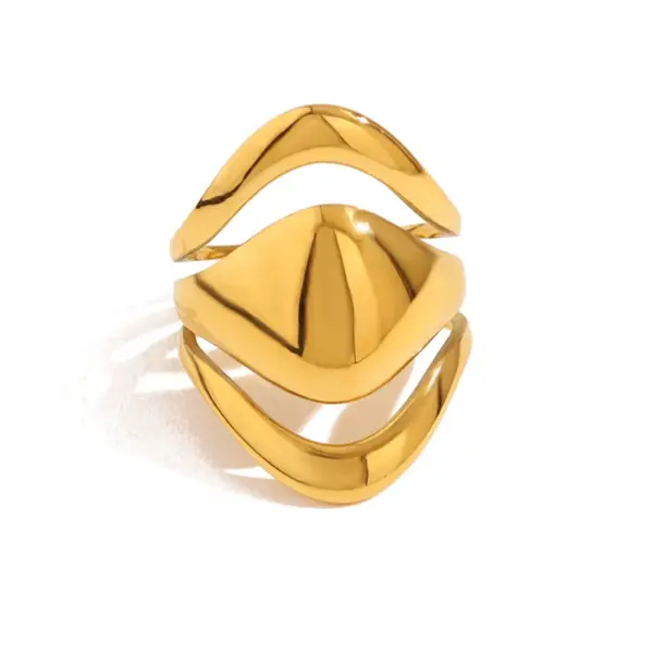 Wholesale PVD Coated 18K Gold Real Gold Plated Geometric 304 Stainless Steel Vacation French Style Waterproof Non Tarnish Open Rings