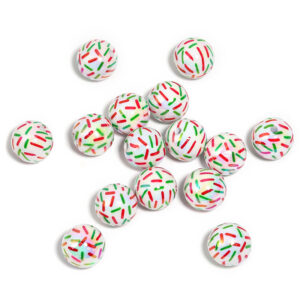 Ribbon beads-red and green / 16mm